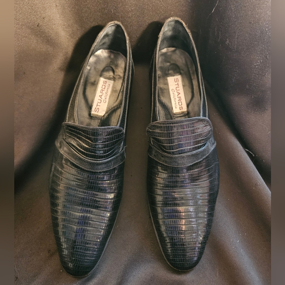 Sold! Vintage Black / Blue  Lizard Skin Loafers From Stuards California